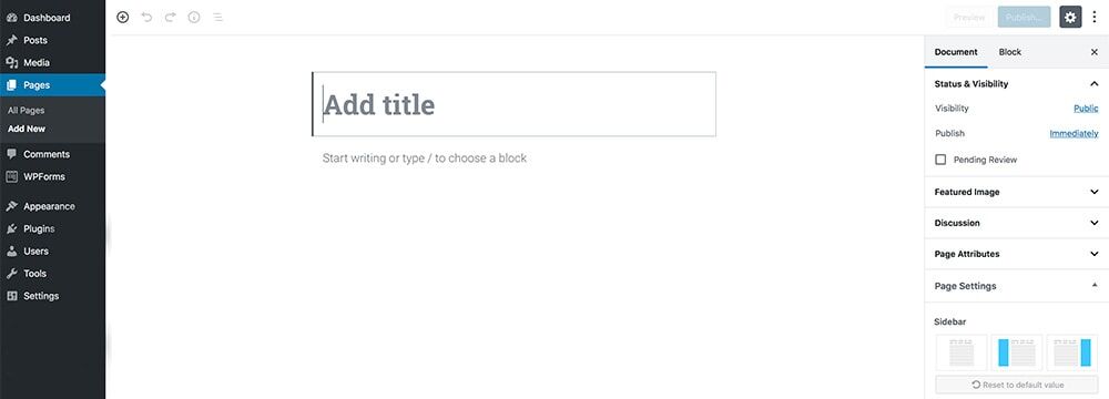How to add a new page in WordPress using Gutenberg