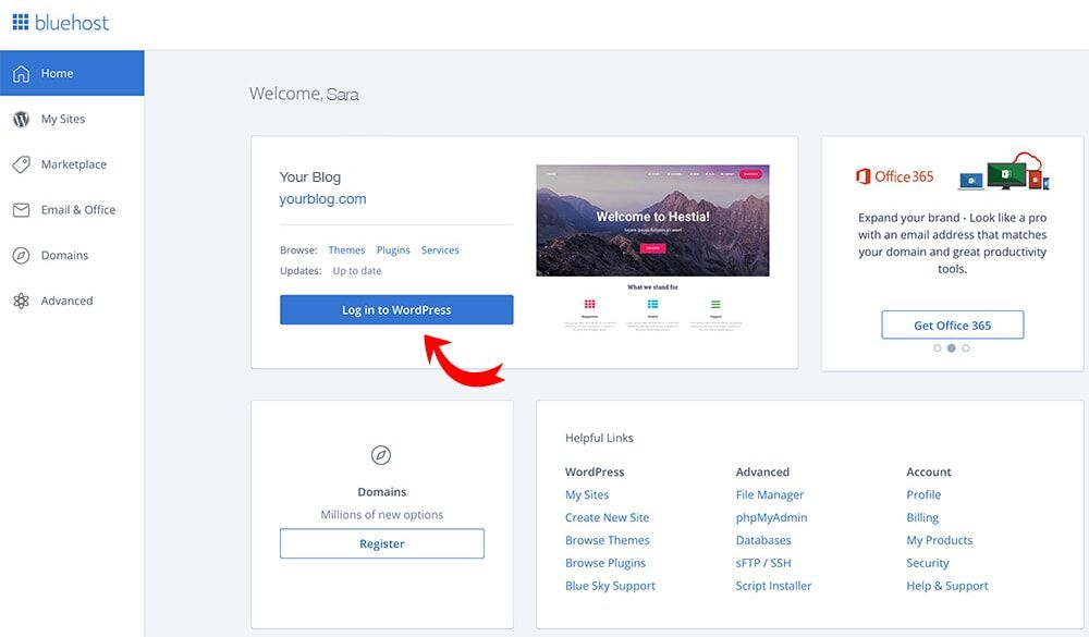 Login to WordPress from Bluehost