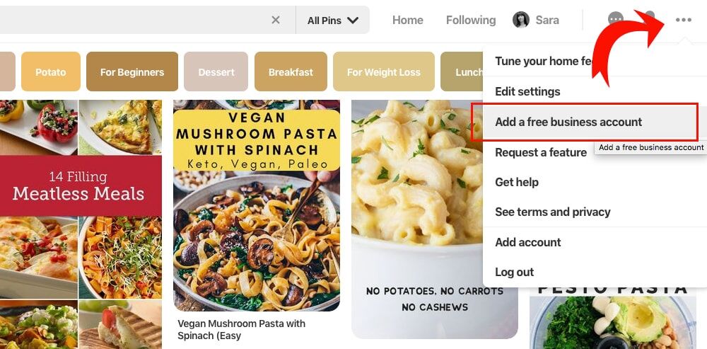 How to convert a personal Pinterest account to a business account 
